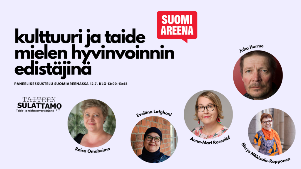 5 pientä kuvaketta joissa esiintyvät henkilöt jotka osallisutivat paneelikeskusteluun. Vasemmalta oikealle (Raisa Omaheimo) hymyilevä nainen jolla lyhyet hiekanvaaleat hiukset. (Eveliina Lafghani) Hymyilevä nainen jolla silmälasit ja musta huivi päässä. (Anna-Mari Rosenlöf) Hymyilevänaine jolla silmälasit ja värikkäät korvakorut. (Juha Hurme)Vakava mies jolla sänki ja tummat lyhyet hiukset. (Merja Mäkisalo-Ropponen) Lyhyt hiuksinen nainen efduskuntatalon portailla värikkäässä asussa ja kirkkaan oranssissa huivissa.