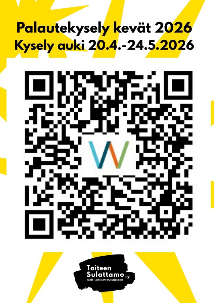 valkoisella pohjalla QR-koodi, josta pääsee Aviomen taidetoiminnan palautekyselyyn