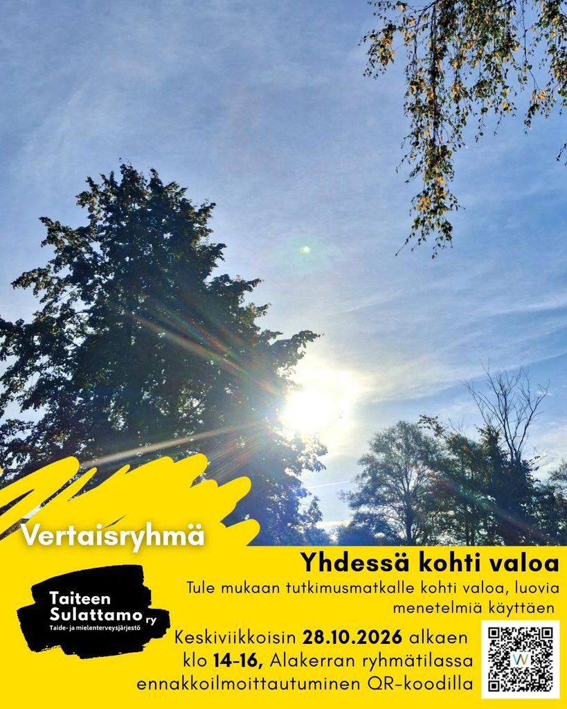 Tapahtumajuliste, jossa on kuva sinisestä taivaasta ja auringosta puiden ympäröimänä.